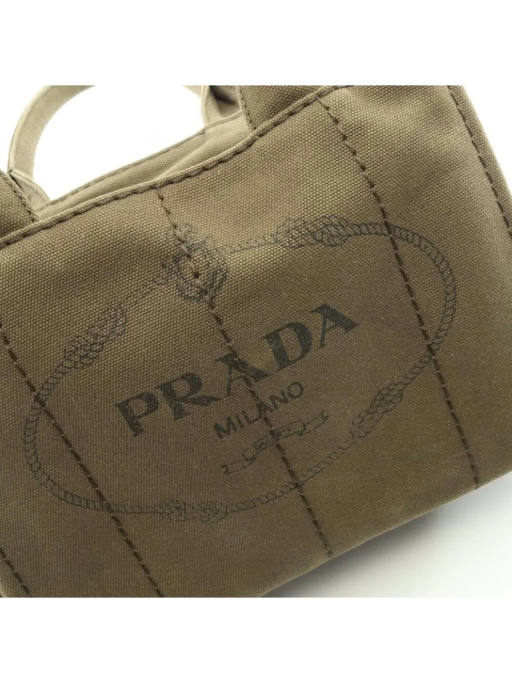 Prada Tote Canapa Khaki Canvas Mini